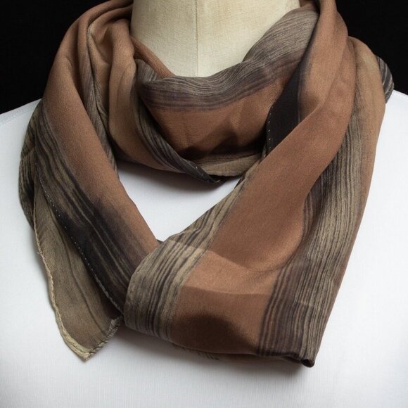 Handcrafted Silk Scarf With Abstract Stripes Pattern | Hair Scarf or Head Scarf - Picture 5 of 7
